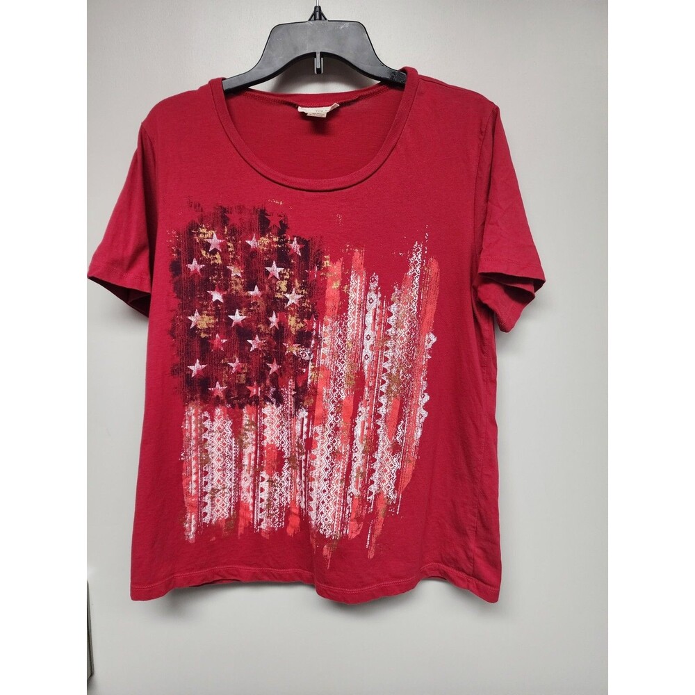 Tru Self Red Short Sleeve Top American Flag Graphic Size XL July 4th